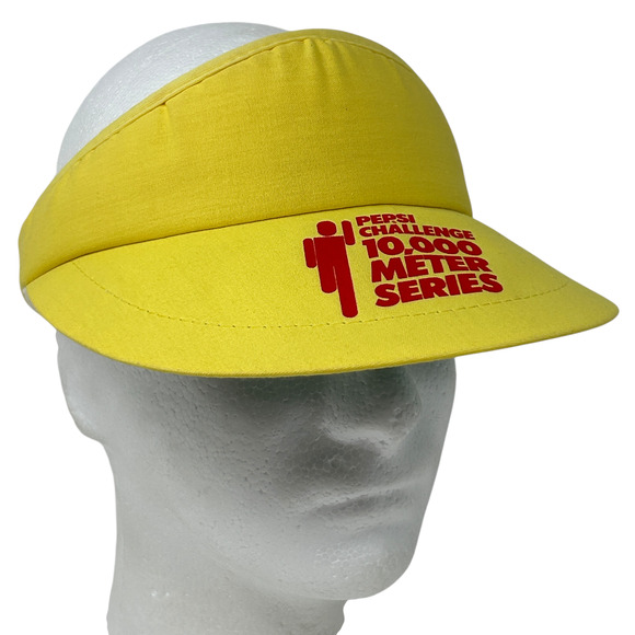 Vintage Pepsi Challenge 10000 Meter Series Visor Hat Cap Yellow 80s Strapback - Picture 1 of 9